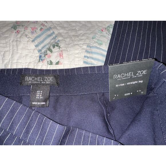 NWT RACHEL ZOE HI WAIST STRAIGHT LEG NAVY PINSTRIPE PANTS TROUSERS 4 - Picture 5 of 9